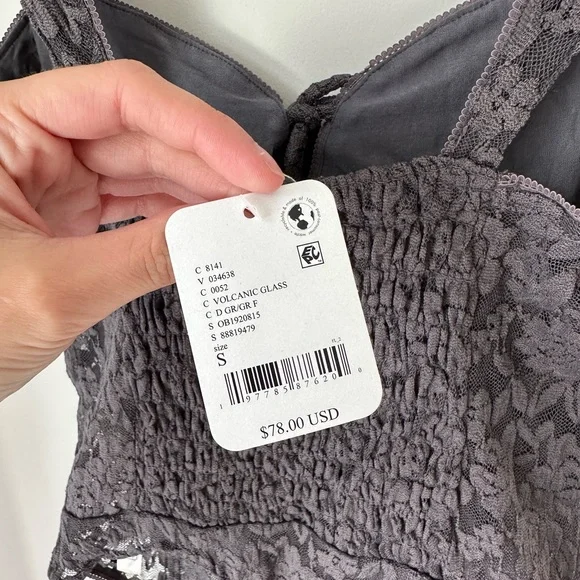 NWT Free People Strike A Pose Lace Thong Bodysuit Volcanic Glass Gray Size Small - Picture 9 of 9
